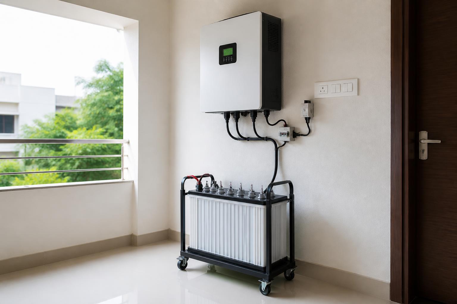 Home inverter and battery power backup setup in a clean utility area